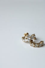 10K Yellow Gold Half Hoop Clear Stone Stud Earrings