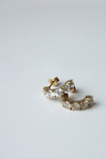 10K Yellow Gold Half Hoop Clear Stone Stud Earrings