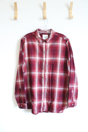 Jachs Girlfriend Red & White Soft Plaid Button Down Top | L