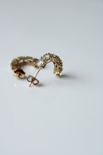 10K Yellow Gold Half Hoop Clear Stone Stud Earrings