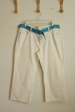 L.L. Bean Off-white Capri Jeans with Blue Threading and Belt | 16P