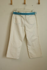 L.L. Bean Off-white Capri Jeans with Blue Threading and Belt | 16P