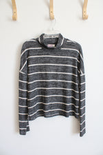 SO Gray White Striped Mock Neck Top | M