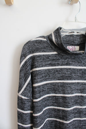 SO Gray White Striped Mock Neck Top | M