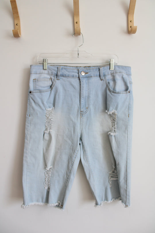 Light Wash Distressed Jean Shorts | 36