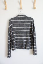 SO Gray White Striped Mock Neck Top | M