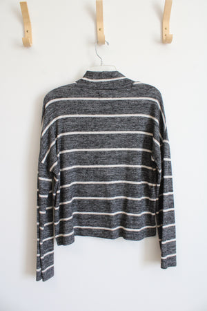 SO Gray White Striped Mock Neck Top | M