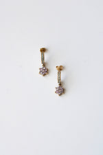 Flower Light Pink Stone 9K Yellow Gold Half Hoop Earrings