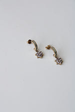 Flower Light Pink Stone 9K Yellow Gold Half Hoop Earrings