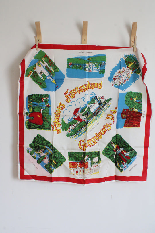 Vintage Fabulous Fantasyland Gettysburg, PA Satin Souvenir Scarf