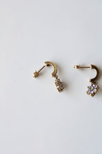 Flower Light Pink Stone 9K Yellow Gold Half Hoop Earrings