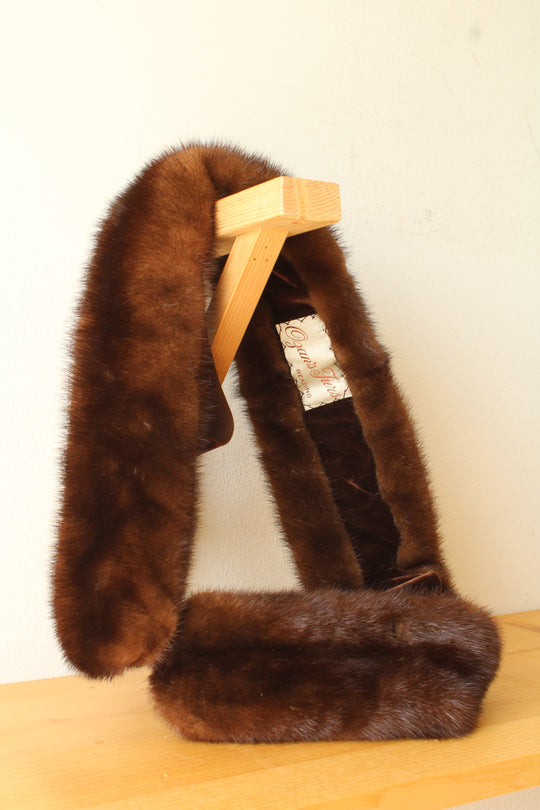 Ogan's Furs Vintage Brown Scarf/Collar Wrap with Brown Velvet Lining