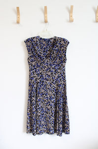 Chaps Blue Tan & Black Patterned Dress | M Petite