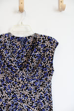Chaps Blue Tan & Black Patterned Dress | M Petite