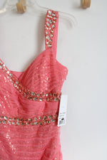 NEW Hailey Logan By Adrianna Papell Peach Pink Sequined Mermaid Style Formal Dress | 9/10