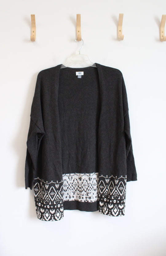 Old Navy Gray & White Patterned Cardigan | L