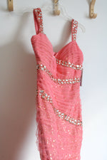 NEW Hailey Logan By Adrianna Papell Peach Pink Sequined Mermaid Style Formal Dress | 9/10