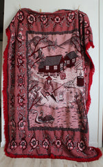 Boy Fishing Red Tapestry Blanket | 82X69"