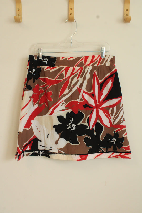 NEW Chico's Red Brown and Tan Printed Skort | 1