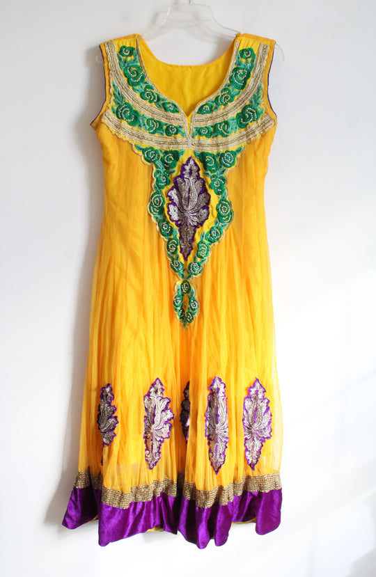 Yellow Tulle Beaded Indian Style Dress | L