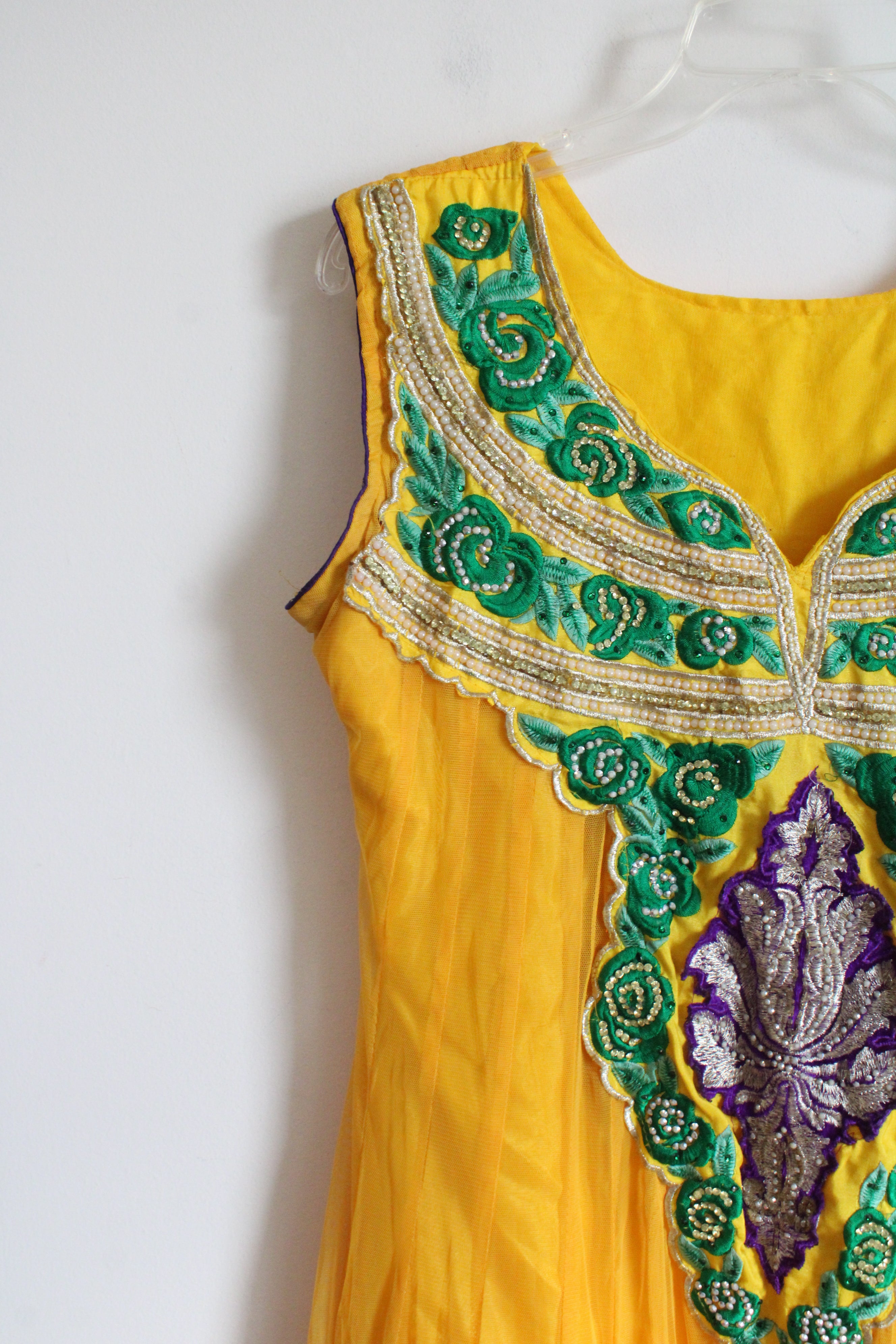 Yellow Tulle Beaded Indian Style Dress