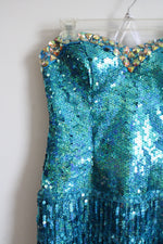 NEW Hannah S. Turquoise Sequin Fringe Strapless Mini Dress | 6