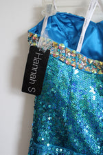 NEW Hannah S. Turquoise Sequin Fringe Strapless Mini Dress | 6