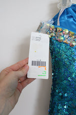 NEW Hannah S. Turquoise Sequin Fringe Strapless Mini Dress | 6
