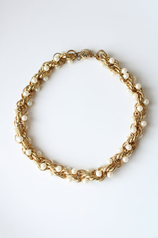 Vintage Twisted Rope Faux Pearl Necklace