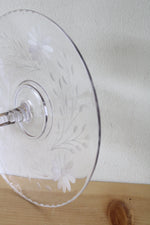 Etched Floral Glass Handled Serving Dish | 11"
