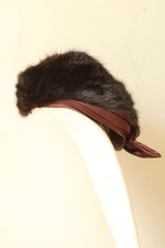 Dece Original Brown Vintage Hat with Satin Crown Fur Trim and Bow