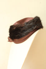 Dece Original Brown Vintage Hat with Satin Crown Fur Trim and Bow