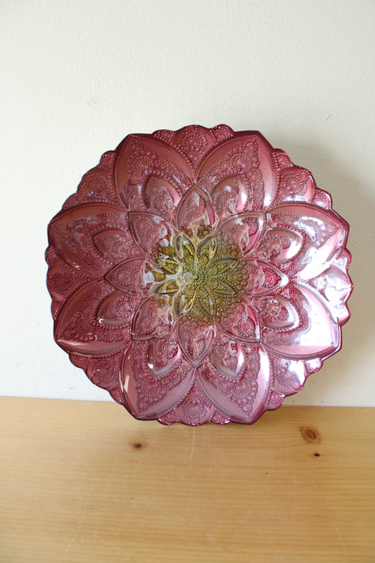 Pink & Gold Flower Silver Coated Glass Plate