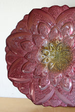 Pink & Gold Flower Silver Coated Glass Plate