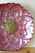 Pink & Gold Flower Silver Coated Glass Plate
