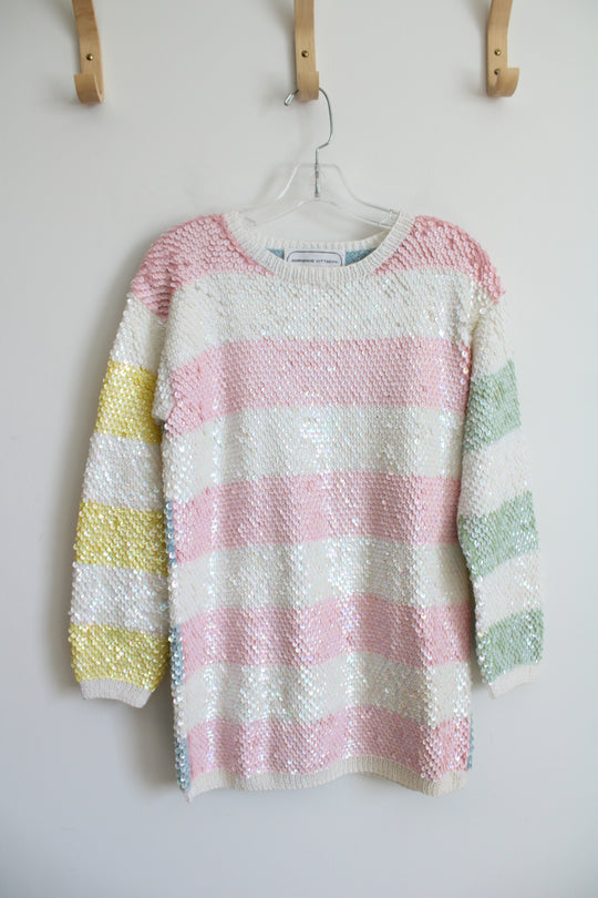 Adrienne Vittadini Pastel Color Striped Sequined Top | S