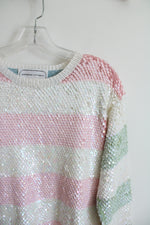Adrienne Vittadini Pastel Color Striped Sequined Top | S