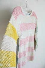 Adrienne Vittadini Pastel Color Striped Sequined Top | S