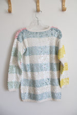 Adrienne Vittadini Pastel Color Striped Sequined Top | S