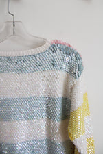 Adrienne Vittadini Pastel Color Striped Sequined Top | S