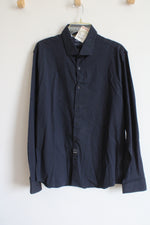 NEW Denim & Flower Navy Blue Poplin Stretch Button Down Shirt | XL