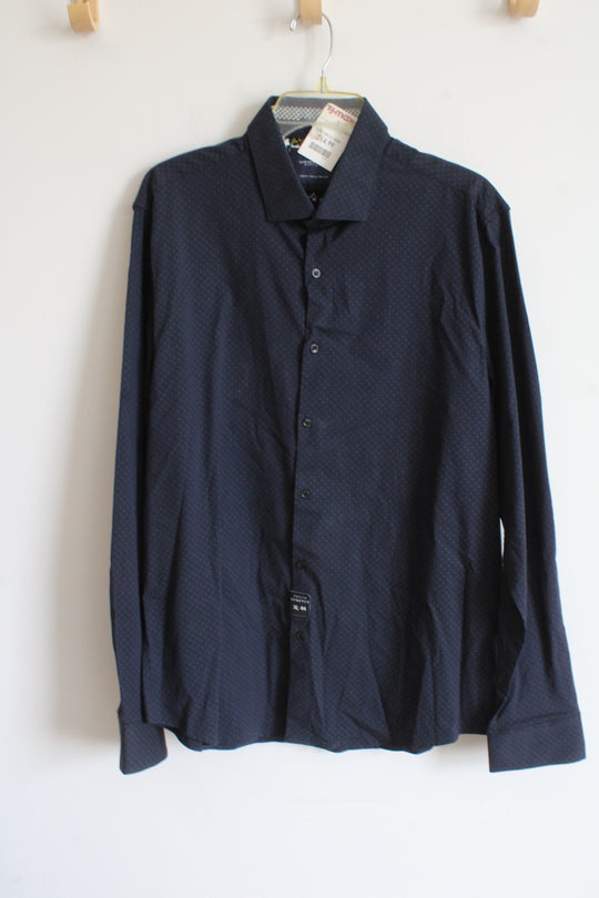 NEW Denim & Flower Navy Blue Poplin Stretch Button Down Shirt | XL