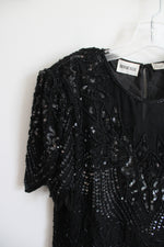 Denise Elle Black Sequined & Beaded Silk Top | XL