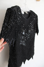 Denise Elle Black Sequined & Beaded Silk Top | XL