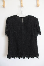 Denise Elle Black Sequined & Beaded Silk Top | XL