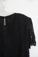 Denise Elle Black Sequined & Beaded Silk Top | XL
