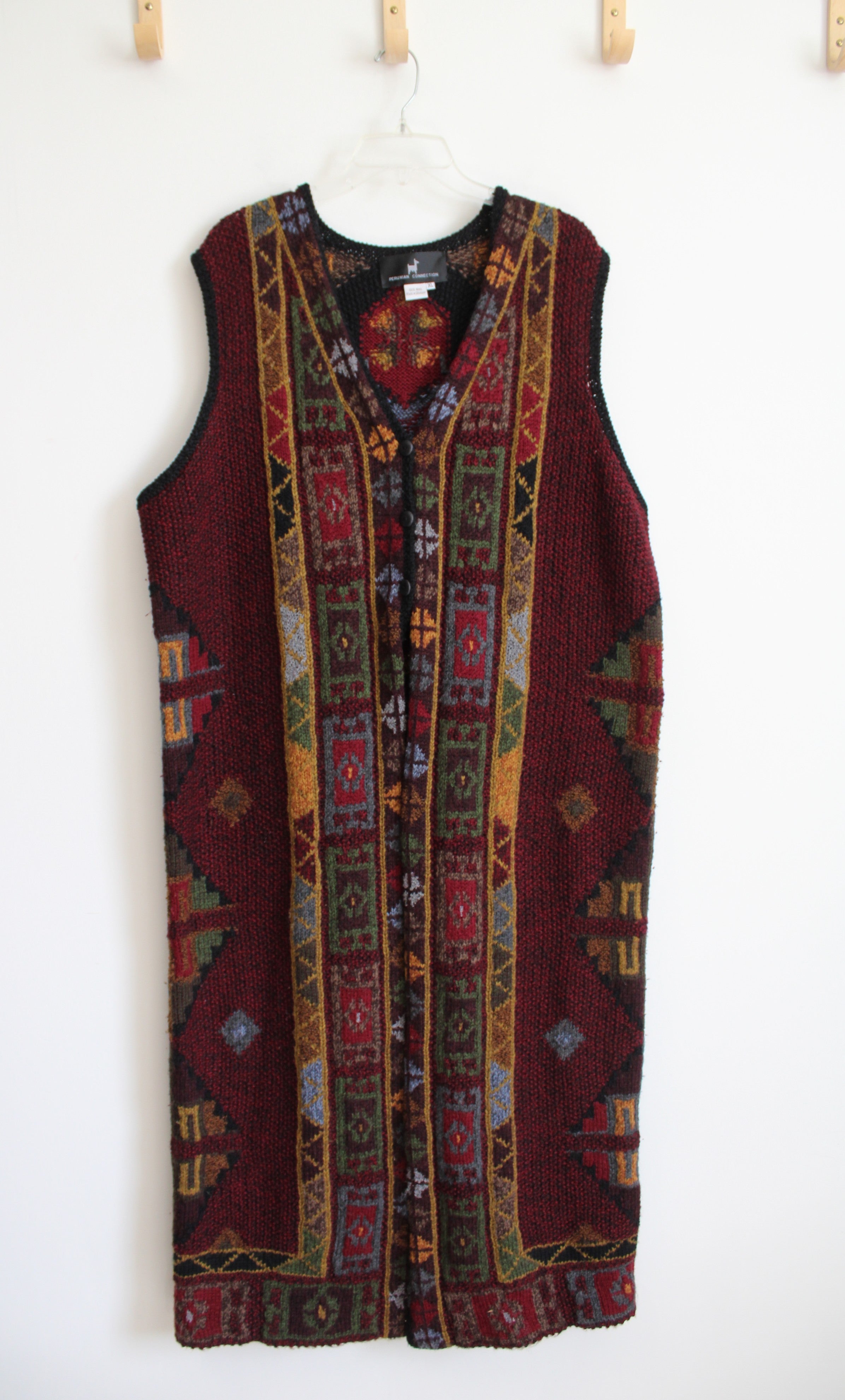 Peruvian Connection Red Wool Duster Sweater Vest | XL