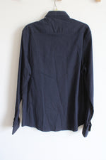 NEW Denim & Flower Navy Blue Poplin Stretch Button Down Shirt | XL