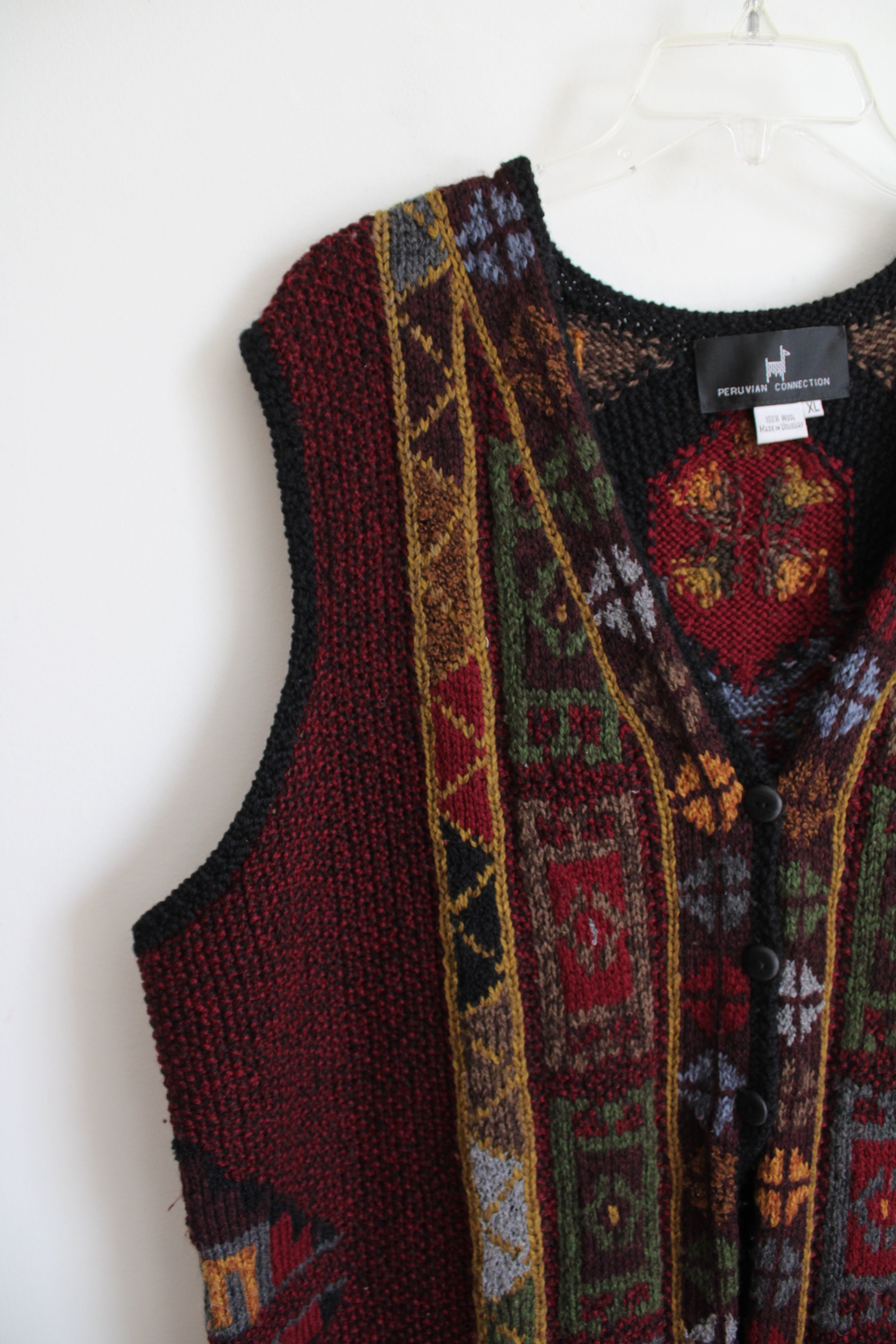 Peruvian Connection Red Wool Duster Sweater Vest | XL