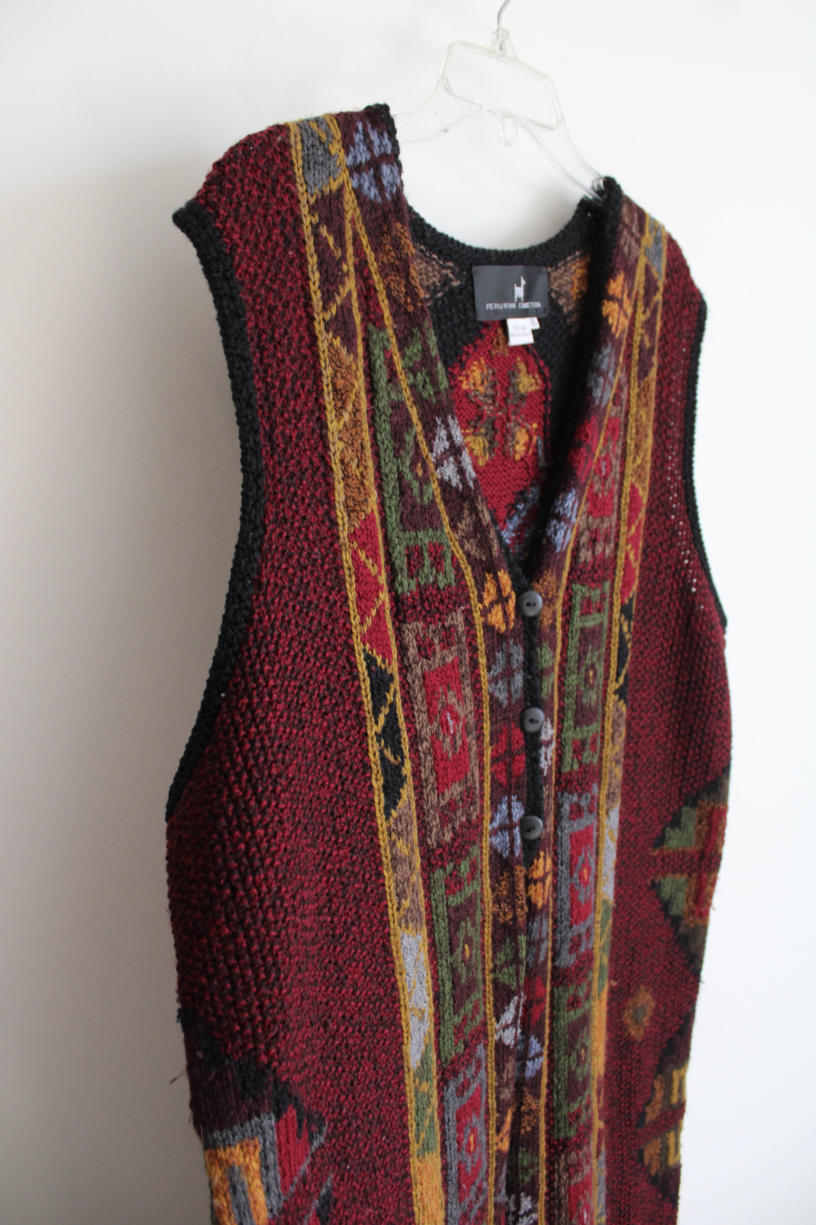 Peruvian Connection Red Wool Duster Sweater Vest | XL